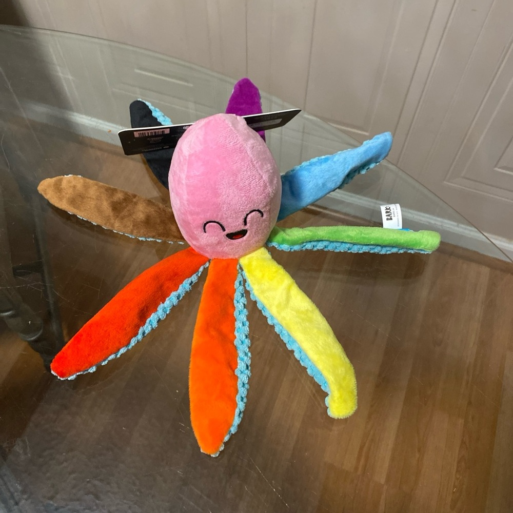 NEW Bark Box Out Ollie Octopus Rainbow Pride Dog Toy Crinkle Squeaky Large 11”